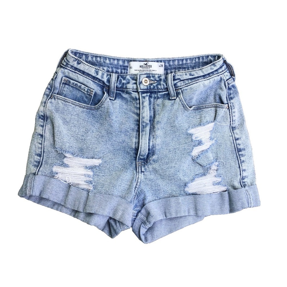 Hollister Curvy Ultra High-Rise Mom Short light vintage wash stretch denim 11